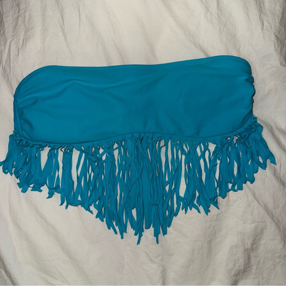 SHEIN Blue Fringe Bandeau Bikini Top